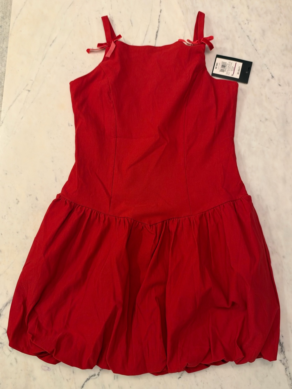 Girl’s Art Class Bright Red Spaghetti Strap Bubble Hem Dress
